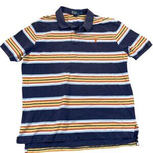Polo Ralph Lauren Mens Polo Shirt Size XXL Short Sleeve Navy Striped Casual 100%